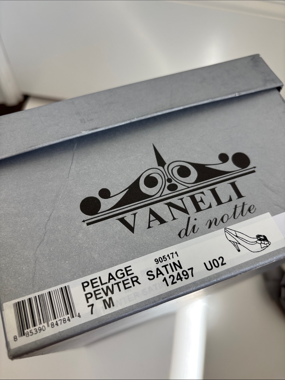 Vaneli Di Notte Pewter Satin Pumps Heels Rhinestone Evening Formal Women Size 7 - Picture 3 of 12